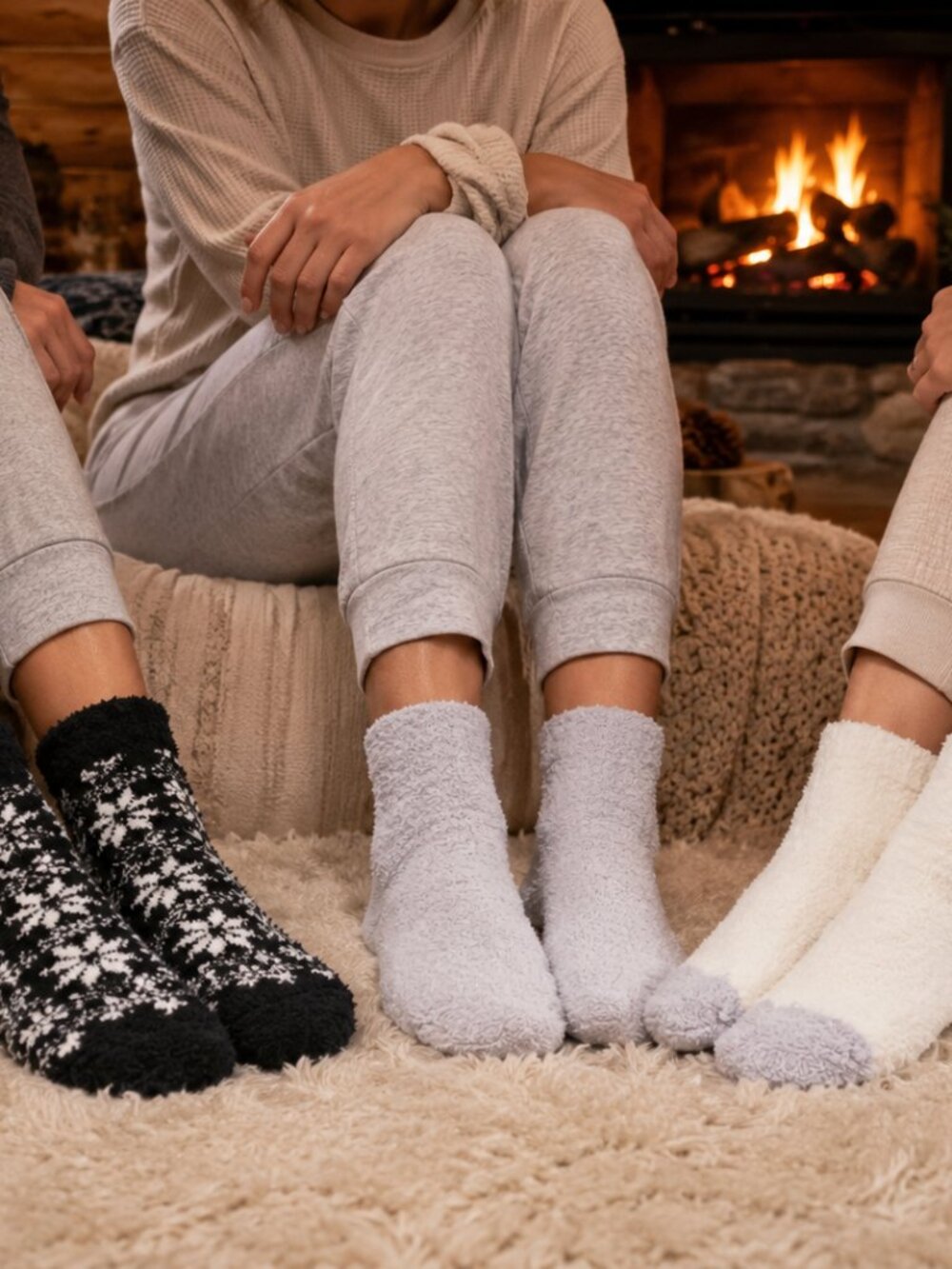 NWT-Cuddl Duds Plushfill Lounge Socks - 3 Pk - Snowflakes in Black, Gray, Cream